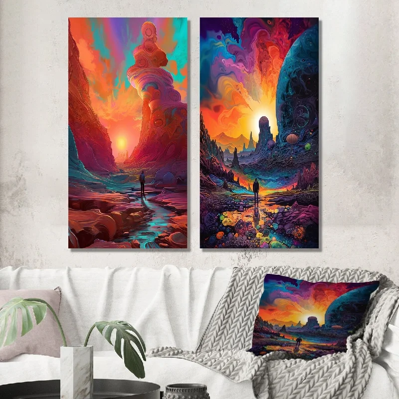 Designart "Mysterious Rainbow Vision Landscape IV" Abstract Landscape Wall Art Set of 2 - Modern Wall Art For Home Decor