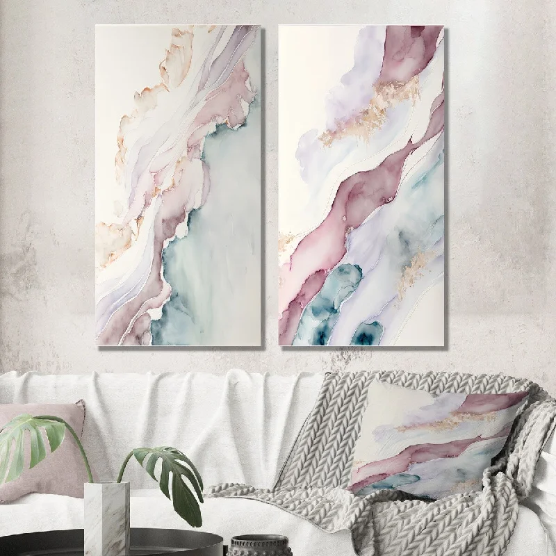 Designart "Mystery Of The Waves In Elevated Blush I" Abstract Liquid Ink Wall Art Set of 2 - Modern For Office Decor