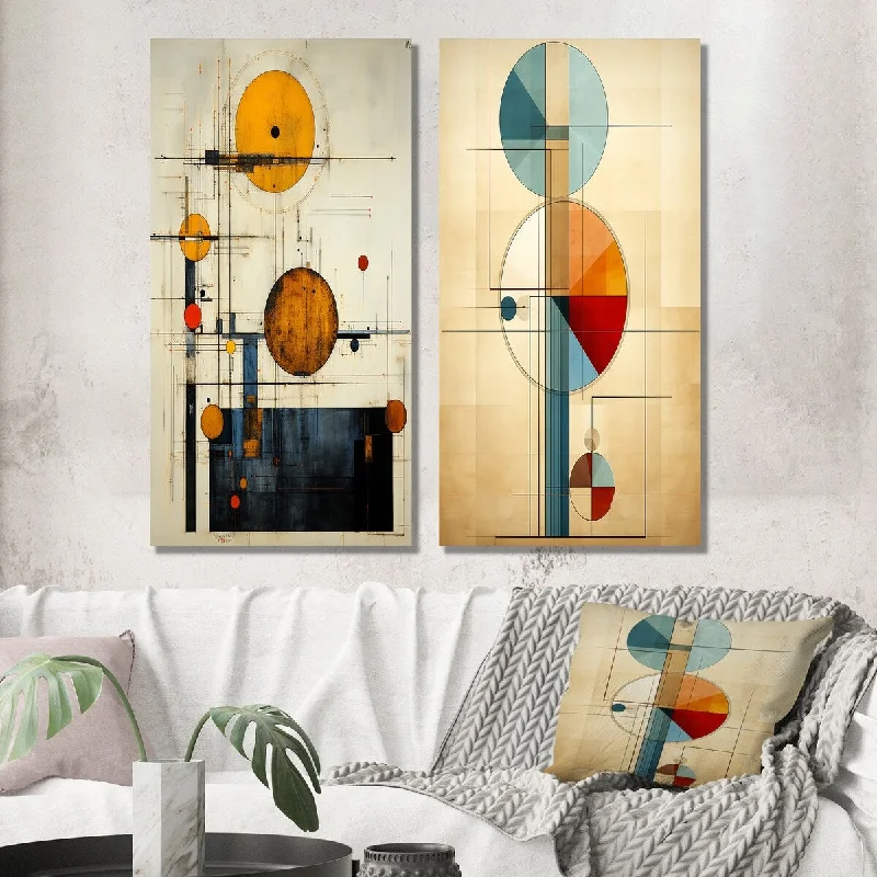 Designart "New Balance Vintage Circular Geometrics I" Modern Geometric Wall Art Set of 2 - Modern Living Room Decor