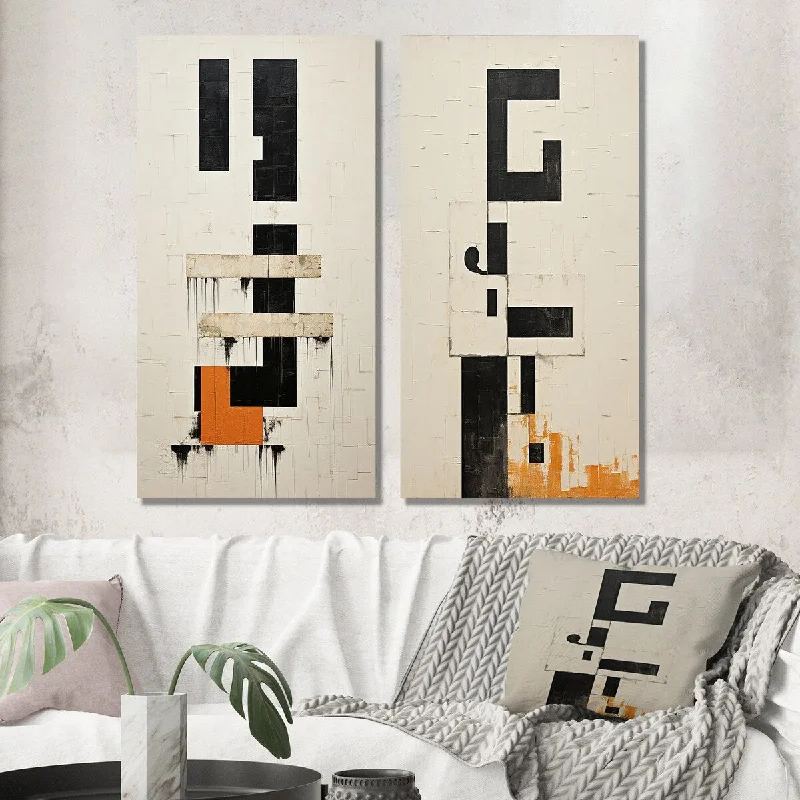 Designart "New Order Abstract Monochrome Minimalism V" Modern Wall Art Set of 2 - Modern For Living Room Decor