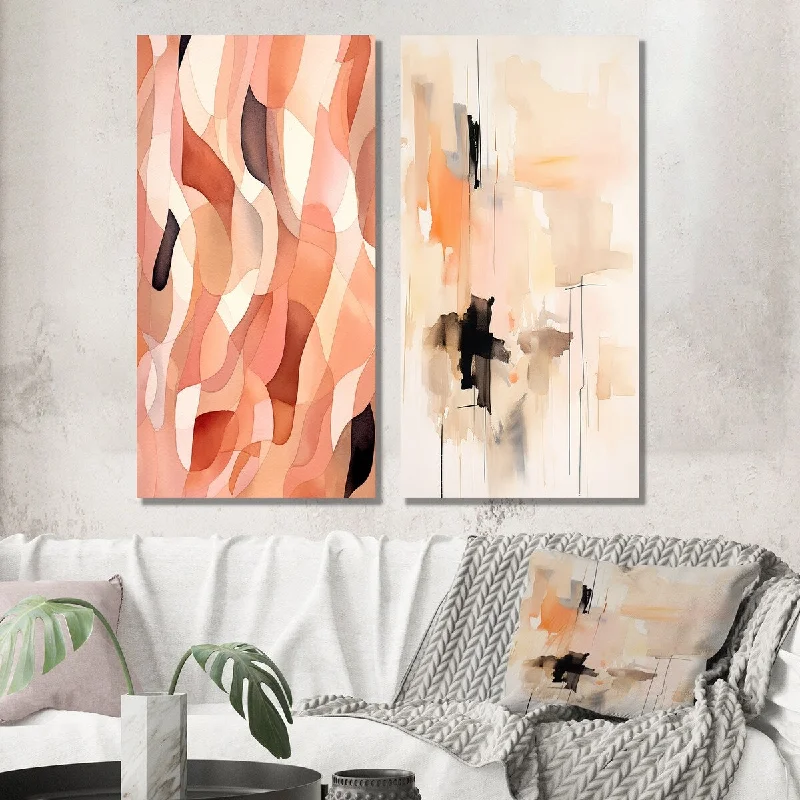 Designart "Nutshell Waves Abstract Watercolor III" Abstract Shapes Wall Art Set of 2 - Transitional For Office Decor