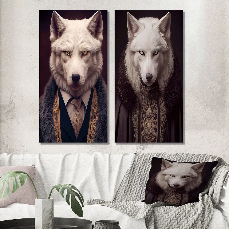 Designart "Portrait Of Elegant And Stylish Wolf I" Animals Wolf Wall Art Set of 2 - Children's Art Wall Art For Bedroom