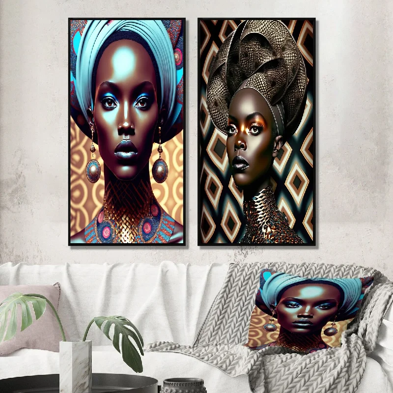 Designart "Portrait Of Glamorous African Lady I" African American Framed Wall Art Gallery Set For Office Decor