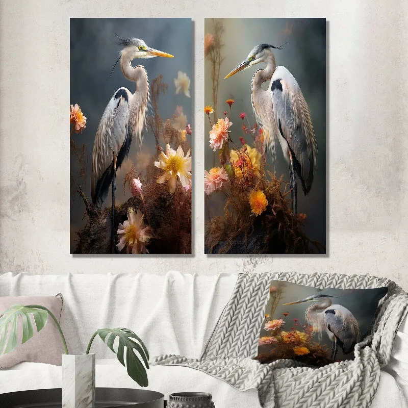 Designart "Portrait Of White Heron Wildlife Photography III" Animal Set of 2 - Children's Art Wall Art For Bedroom