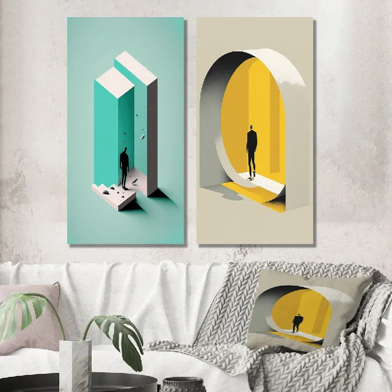 Designart "Reality Of Essential Shapes I" Minimalism Wall Art Set of 2 - Transitional Wall Art For Bedroom