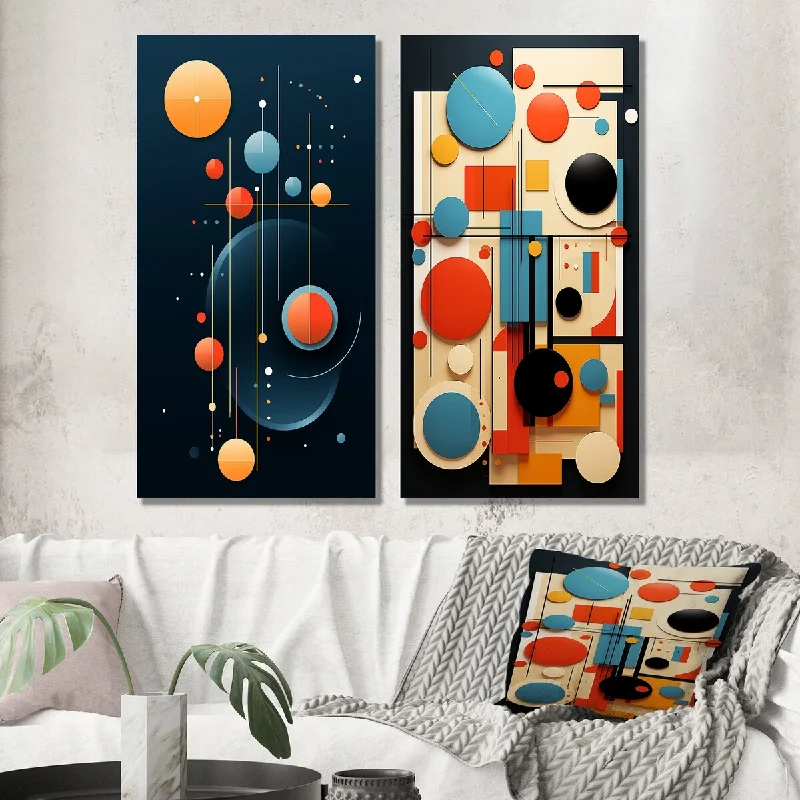 Designart "Retro Bliss Abstract Circular Geometrics" Modern Geometric Wall Art Set of 2 - Modern Wall Art For Bedroom