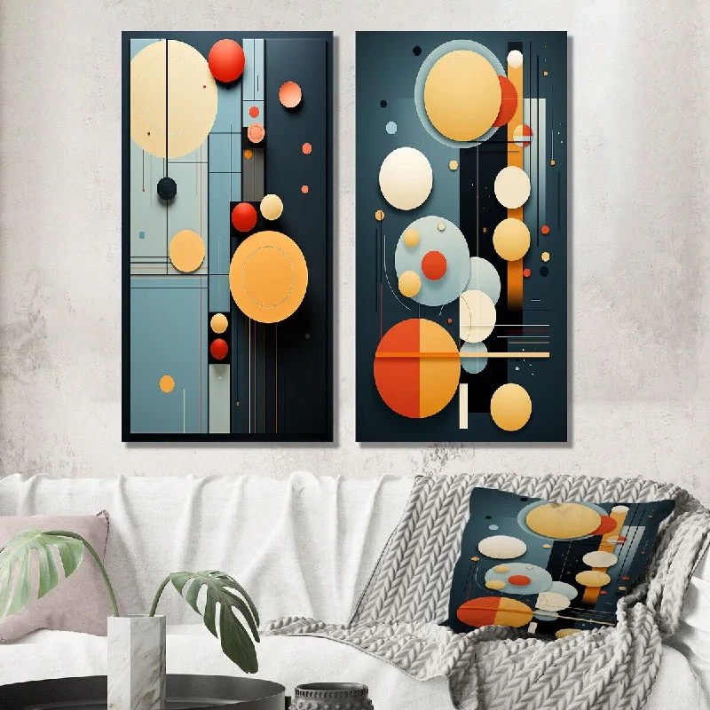 Designart "Retro Circular Minimalism In Vintage III" Modern Geometric Wall Art Set of 2 - Modern Living Room Decor