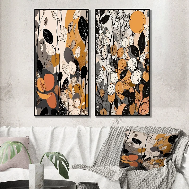 Designart "Retro Terracotta Wildflowers Illustration I" Abstract Framed Wall Art Set Of 2 Wall Art Set Of 2