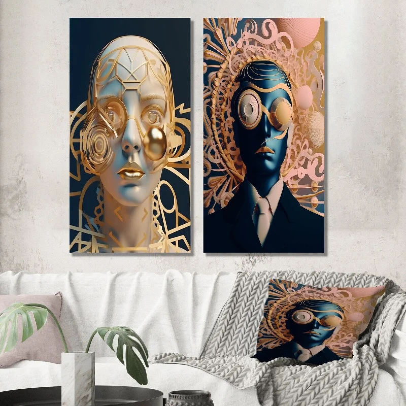 Designart "Retrofuturistic Sci-Fi PortraitMan Of The Future I" Man Wall Art Set of 2 - Glam For Living Room Decor