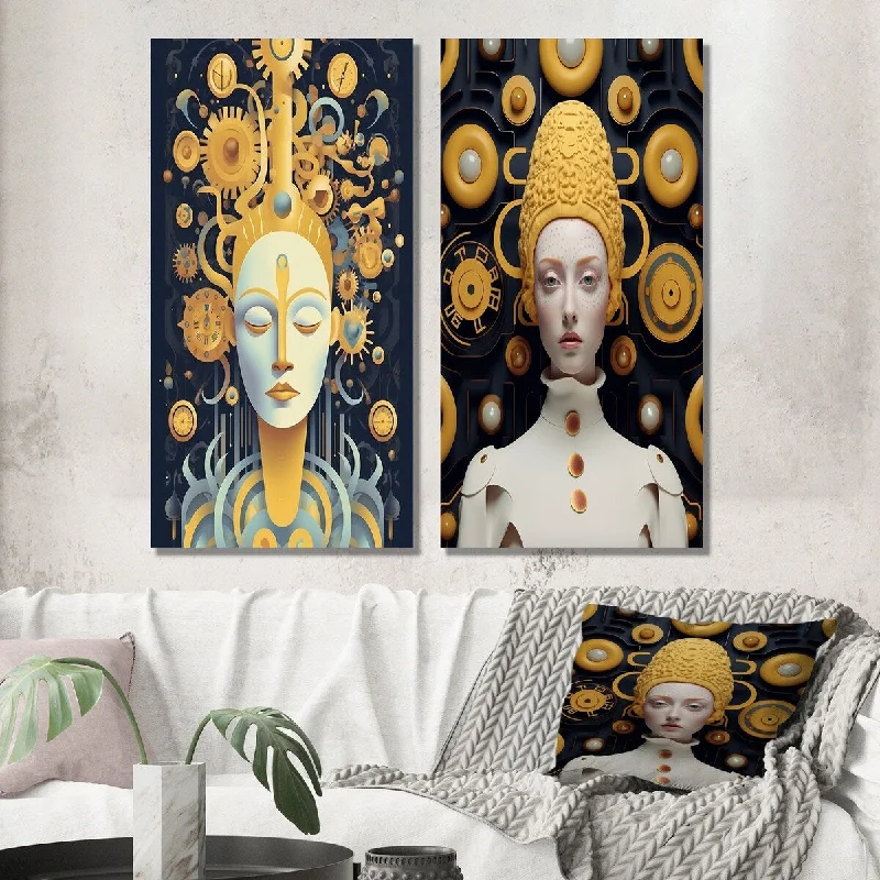 Designart "Sci-Fi Beauty Portrait Of A Futuristic Woman I" Fashion Woman Wall Art Set of 2 Glam Wall Art For Home Decor