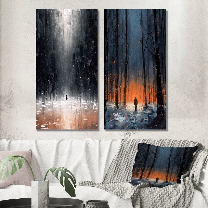 Designart "Solitude Midnight Wandering The Endless Forest II" Forest Wall Art Set of 2 Traditional For Living Room Decor