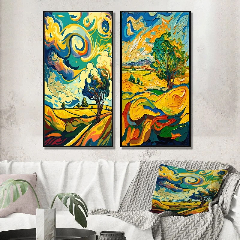 Designart "Swirling Painting Of Vibrant Tree In Countryside I" Meadow Wall Art Décor Gallery Wall Set For Home Decor