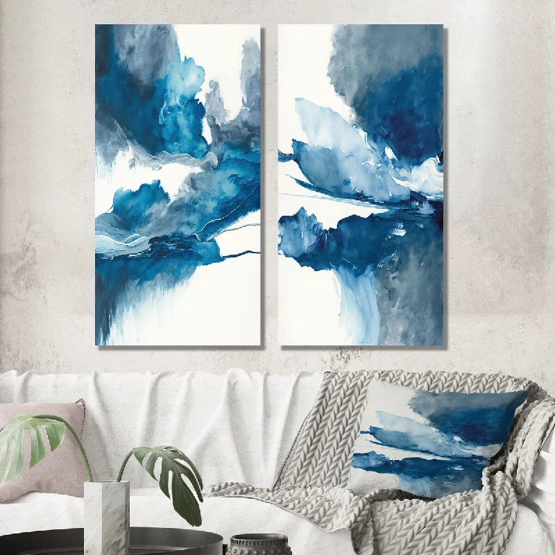 Designart "Through The Sapphire Blue Clouds V" Abstract Liquid Ink Wall Art Set of 2 - Modern Living Room Decor