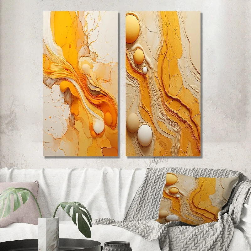 Designart "Undefined Continuation Liquid Waves Yellow III" Abstract Wall Art Set of 2 - Transitional For Office Decor