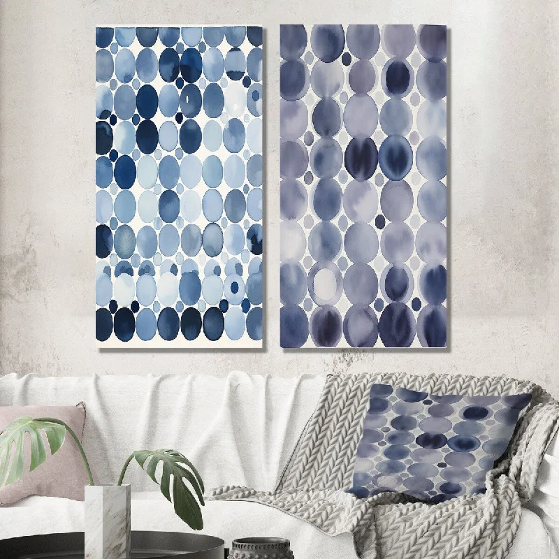 Designart "Universal Grid Circular Watercolor Retro Blue II" Modern Wall Art Set of 2 - Modern For Living Room Decor