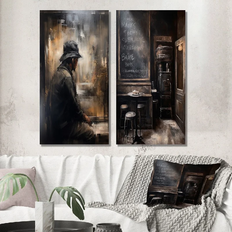 Designart "Vintage Paris Nostalgia Atmosphere Painting II" City Wall Art Set of 2 - Traditional For Office Decor