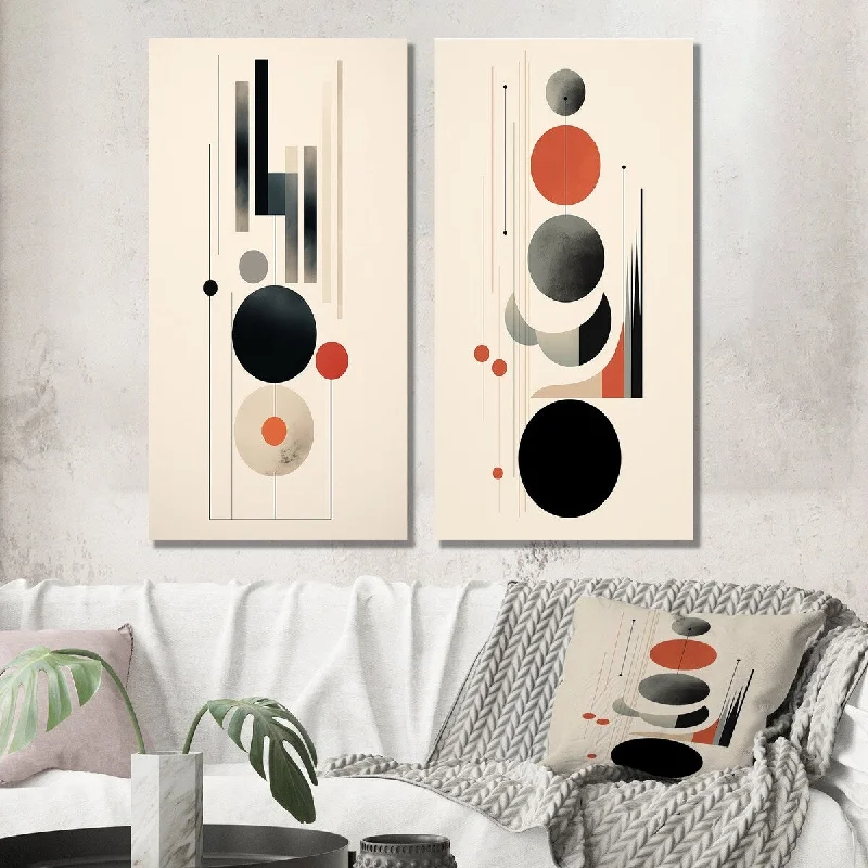 Designart "Waning With The Moon Circular Retro Geometrics IV" Modern Wall Art Set of 2 - Modern For Office Decor