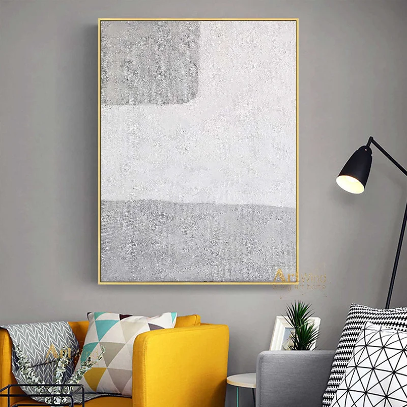 Gray And White Abstract Art Textured Acrylic Decor Minimalist Painting Dp039