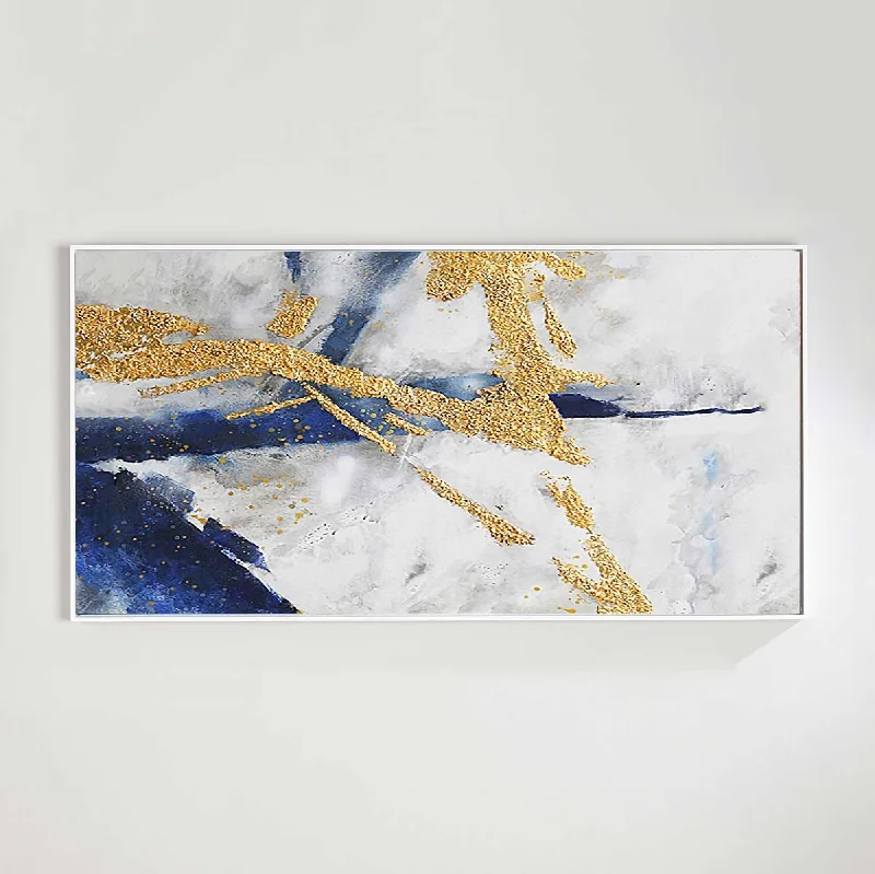 Large Gold Painting Navy Blue Wall Art Royal Blue Painting Modern Wall Art dp038