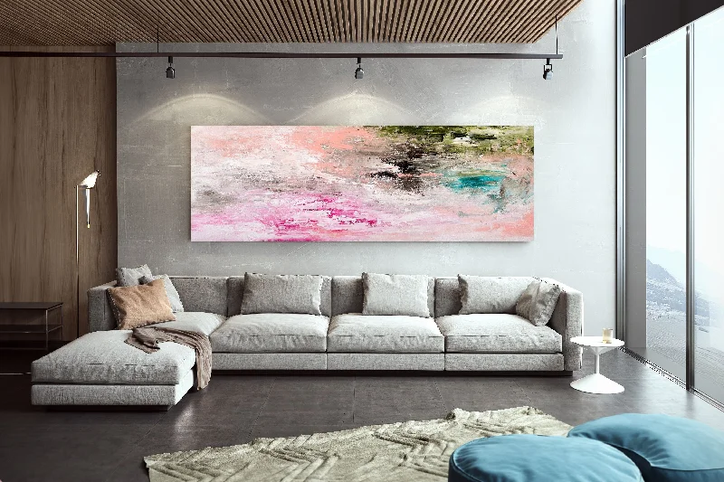 Pink Brown Green Texture Wall Art Modern Abstract Painting Bp118