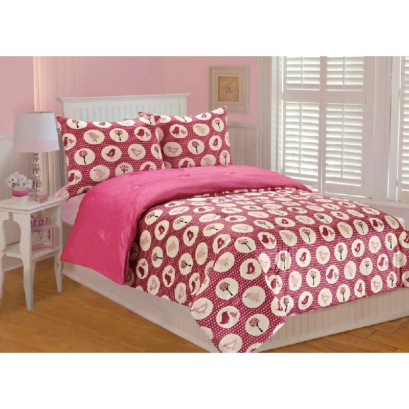 Annie Birds Printed Microplush 3-piece Comforter Set