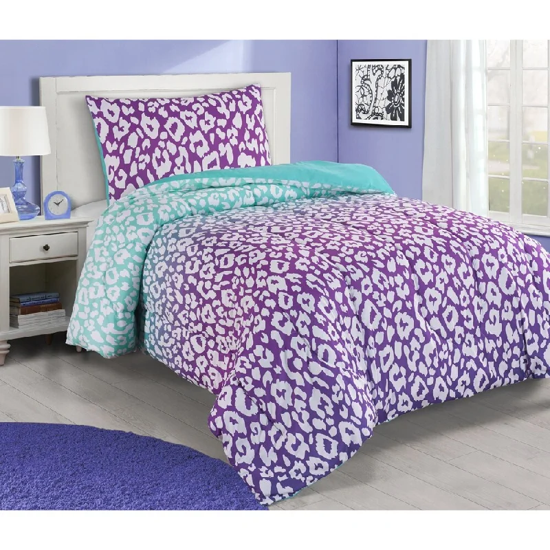 Asher Home Jungle Purple and Teal Leopard 3-piece Comforter Set