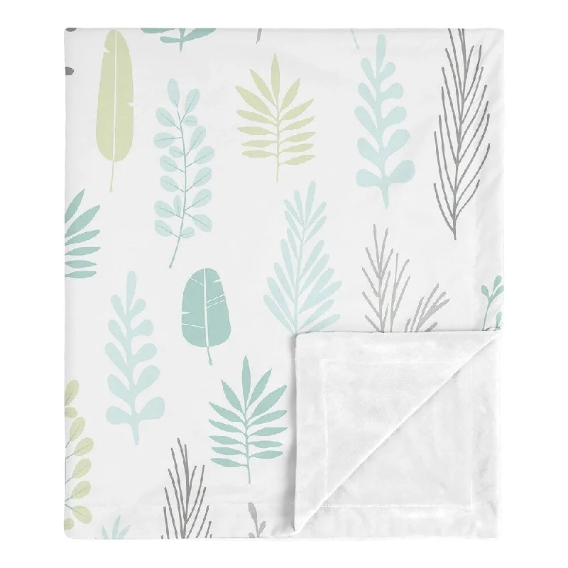 Blue Leaf Boy Girl Baby Receiving Security Swaddle Blanket - Turquoise Grey Green Tropical Botanical Jungle