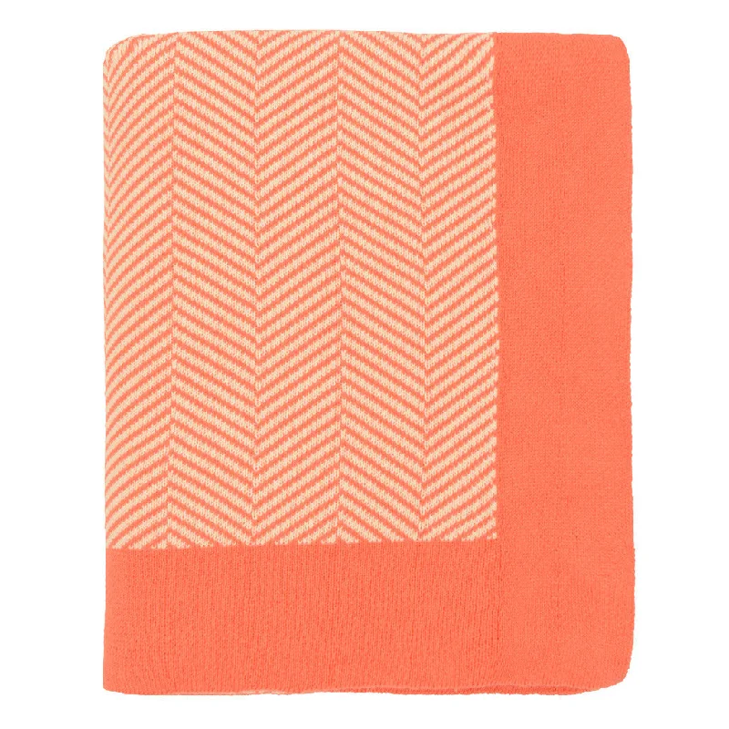 Coral Border Herringbone Throw