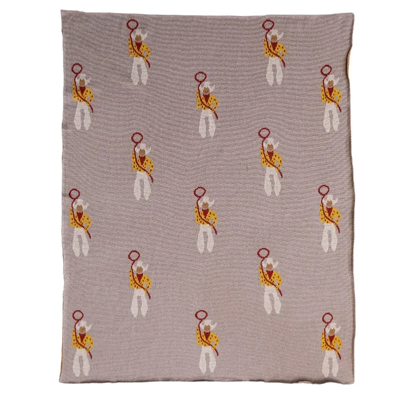 Cotton Knit Baby Blanket with Cowboy Print - 40.0"L x 32.0"W x 0.3"H