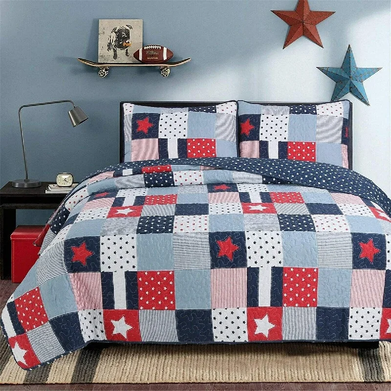 Cozy Line Navy Red Star Boy Quilt Set