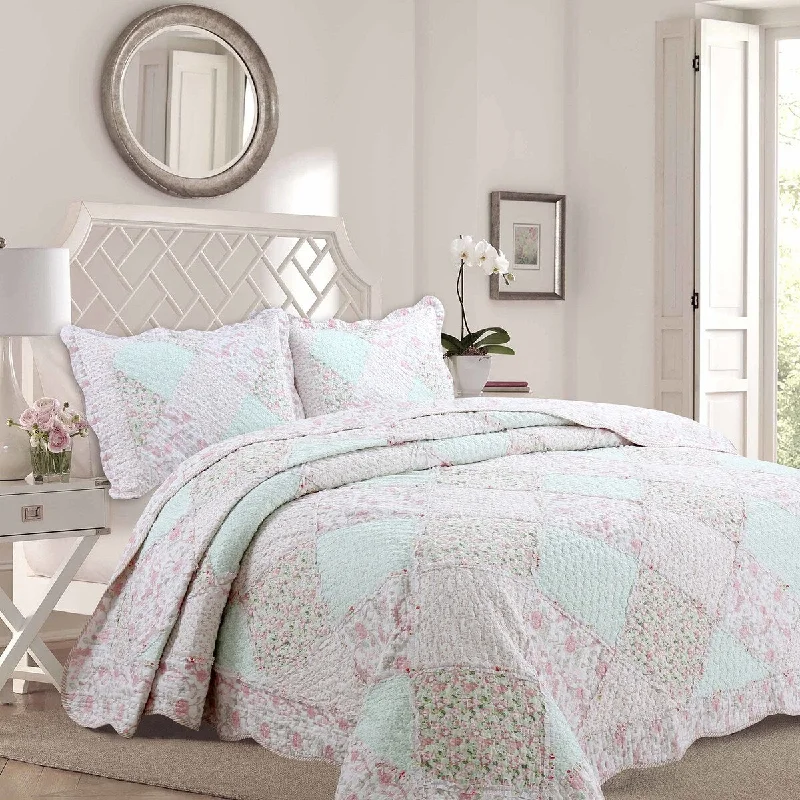 Cozy Line Rosa Floral Patchwork Reversible Cotton Quilt Bedding Set