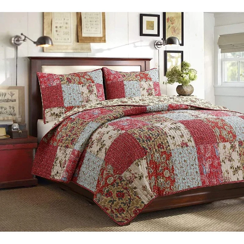 Cozy Line Rosemond 3-piece Reversible Floral Patchwork Quilt Bedding Set