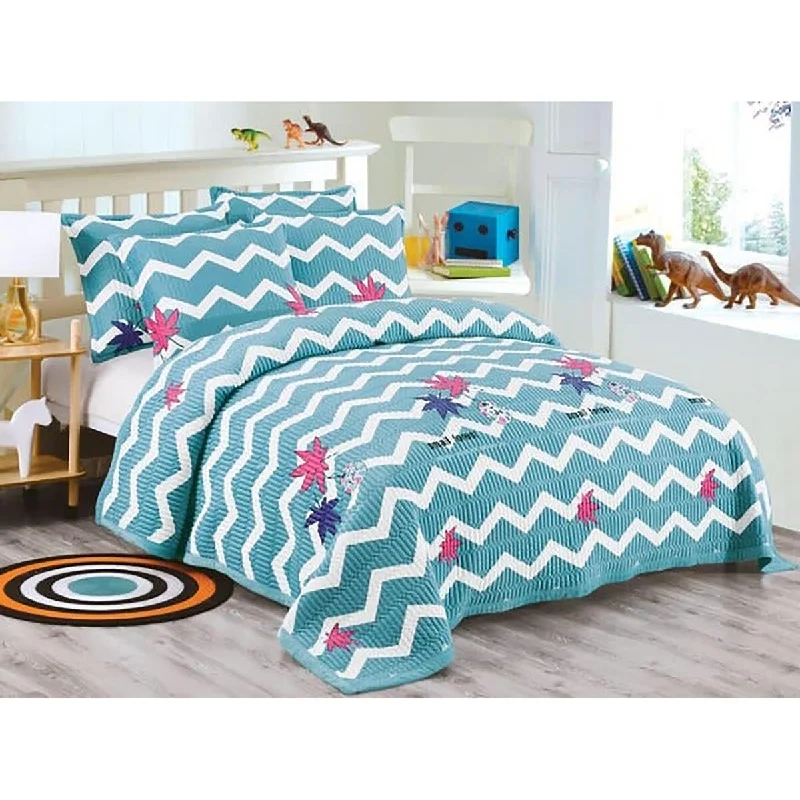 Cozy Soft Blue Chevron Girls Kids 2 Piece Quilt Set Twin Size