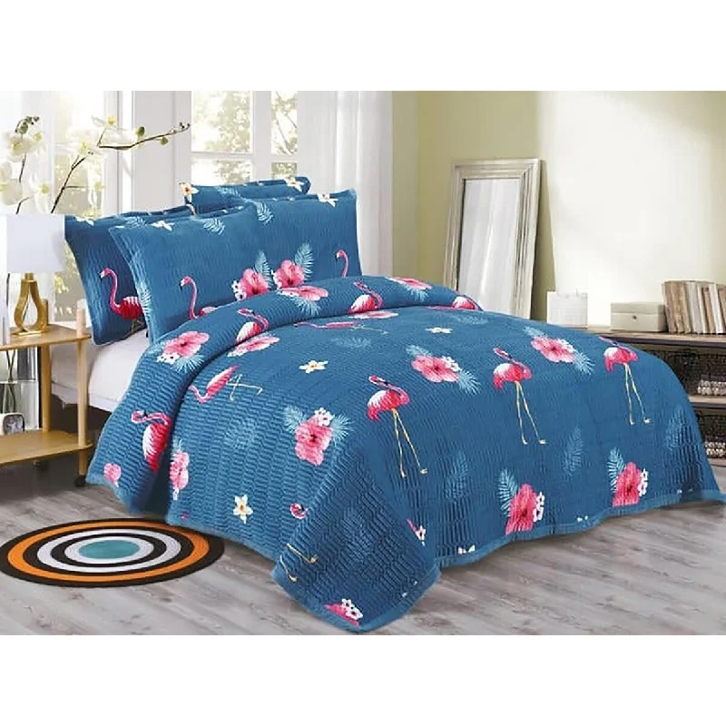 Cozy Soft Blue Flamingo Girls Kids 2 Piece Quilt Set Twin Size