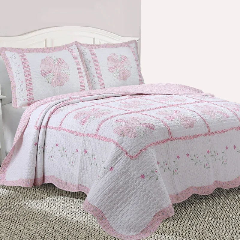 Daisy Field Floral Pink Quilt Bedding Set