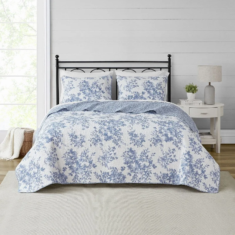 DESIGN STUDIO Philomena Blue Reversible Cotton Quilt Set