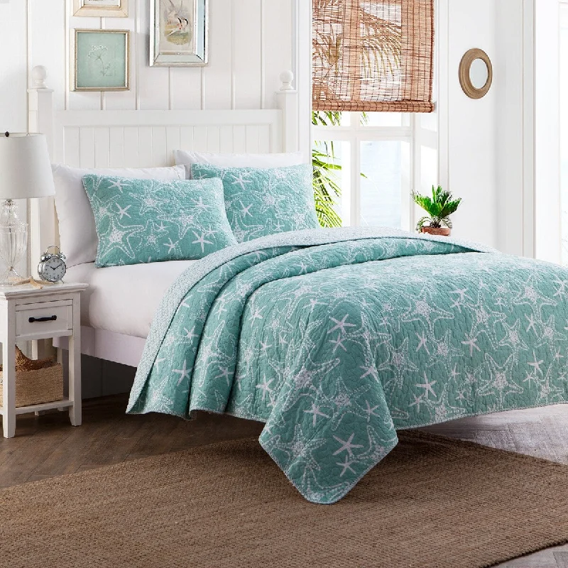 DESIGN STUDIO Starfish Blue Coastal Cotton Reversible Quilt Set