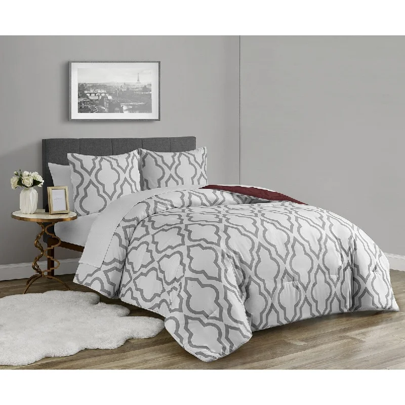 Geo Burgundy Reversible 3 piece comforter set