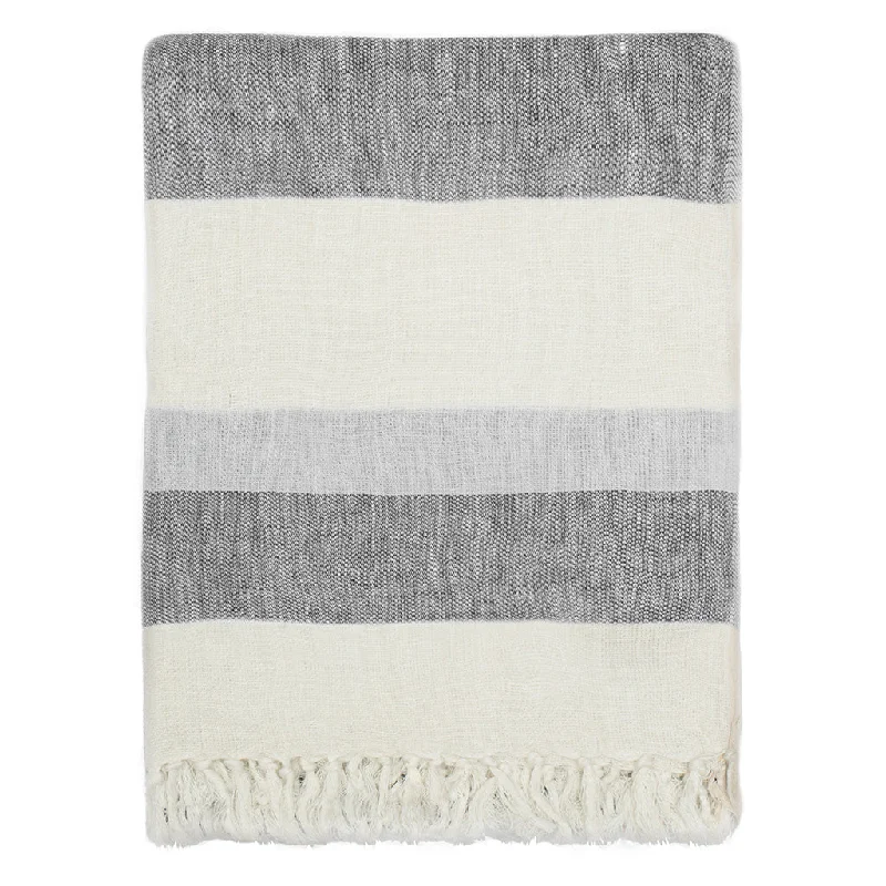 Grey Multi Stripe Linen Throw