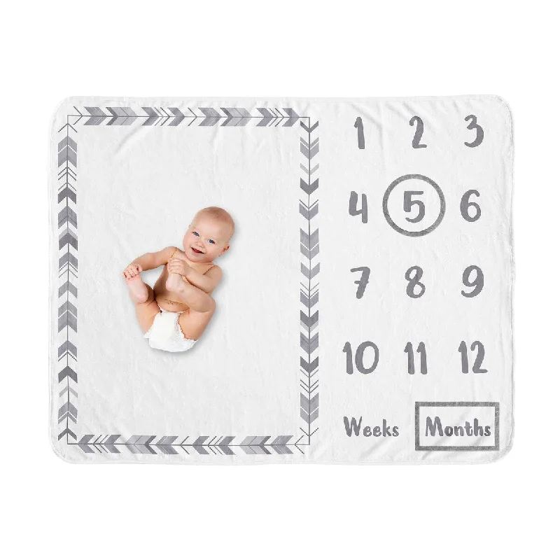 Grey Woodland Arrow Collection Boy or Girl Baby Monthly Milestone Blanket - Gray and White Gender Neutral