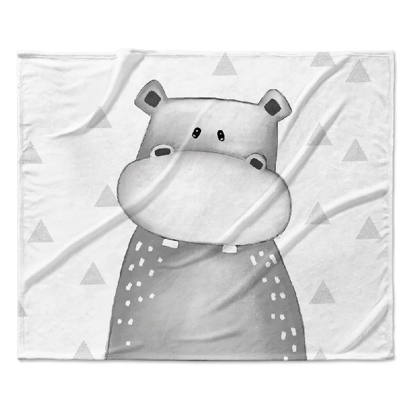 HIPPO TRIANGLE WHITE Ultra Soft Baby Blanket By Kavka Designs - 40X30