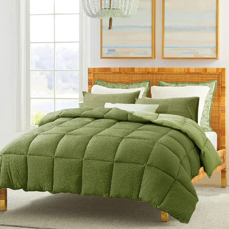 KASENTEX Winter Warmth Quilted Comforter, Cozy Soft Seersucker Textured, Down Alternative Fill