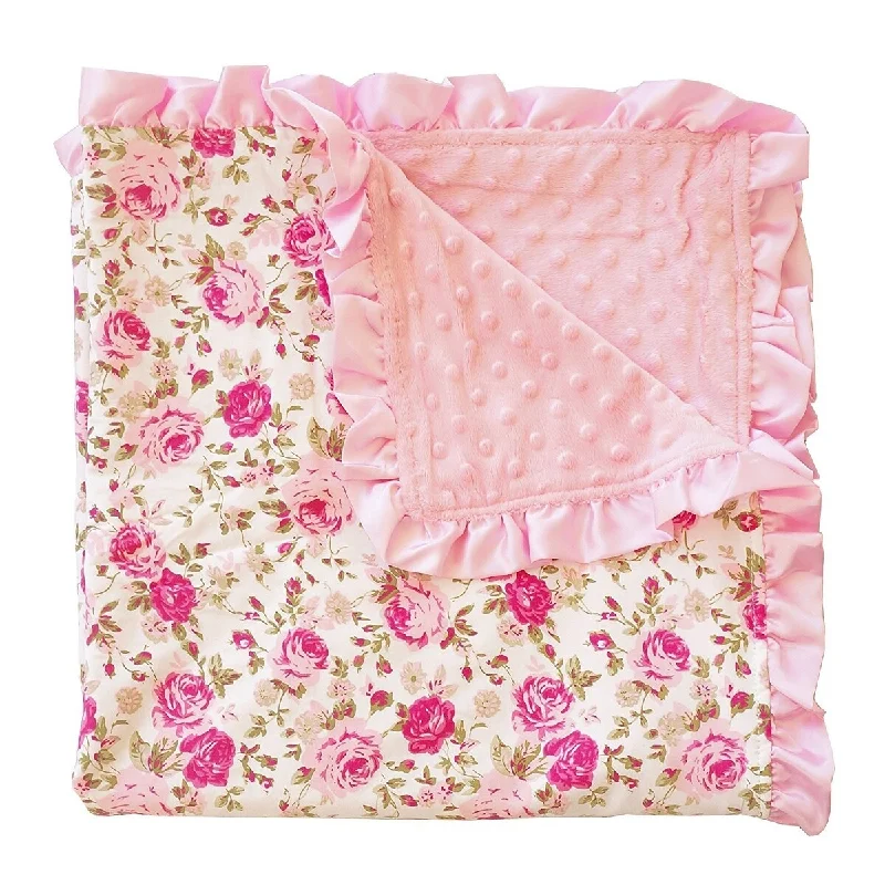 Kids Blanket Soft Minky Ruffled Edge Double Layer Throw Floral Baby Blankie 32" by 32"