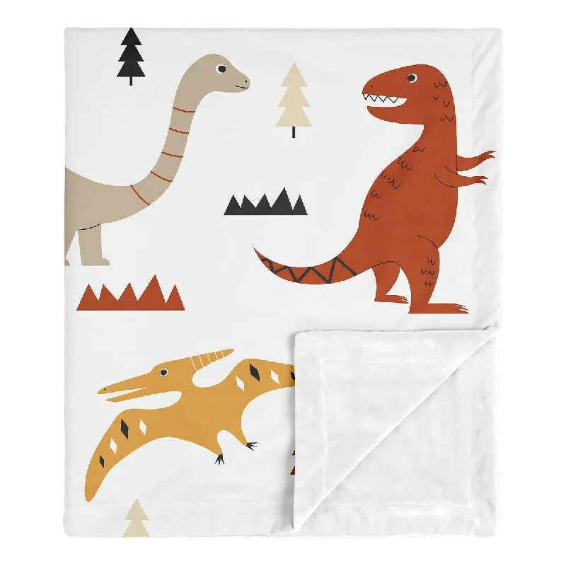 Mod Dino Boy Girl Baby Receiving Security Swaddle Blanket - Orange Rust Taupe Mustard Yellow Beige Brown Black Modern Dinosaur