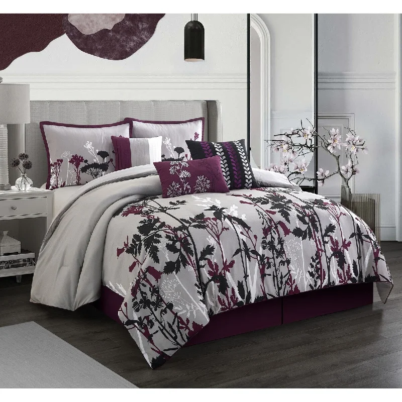 Nanshing Ciaran 7-Piece Purple Floral Comforter Set