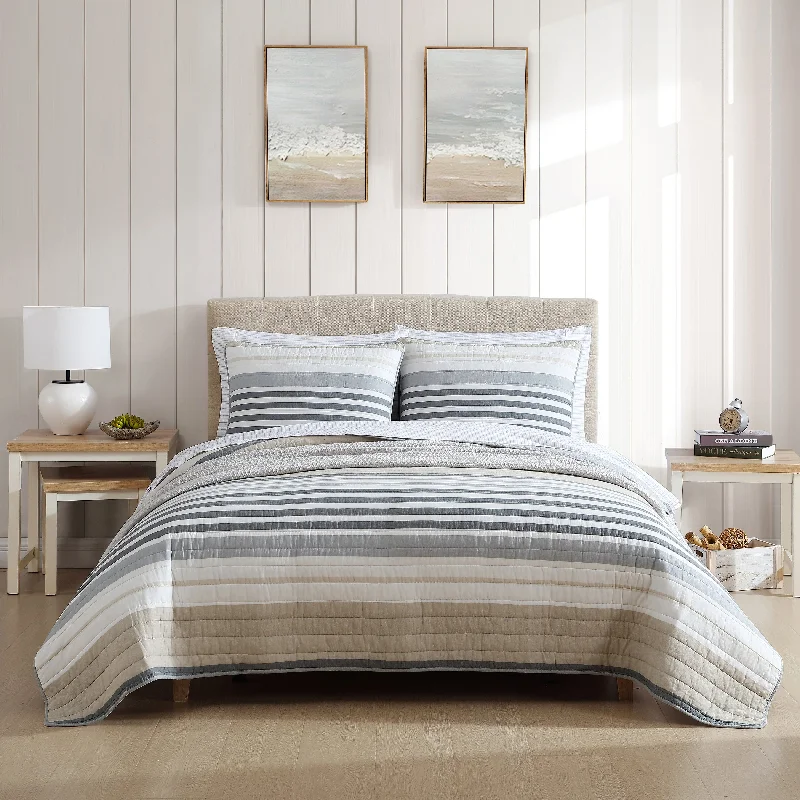 Nautica Dover Cotton Reversible Beige Quilt Set