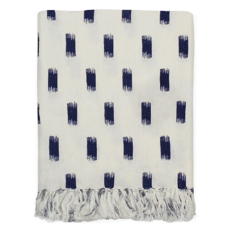 Navy Ikat Brushstrokes Linen Throw