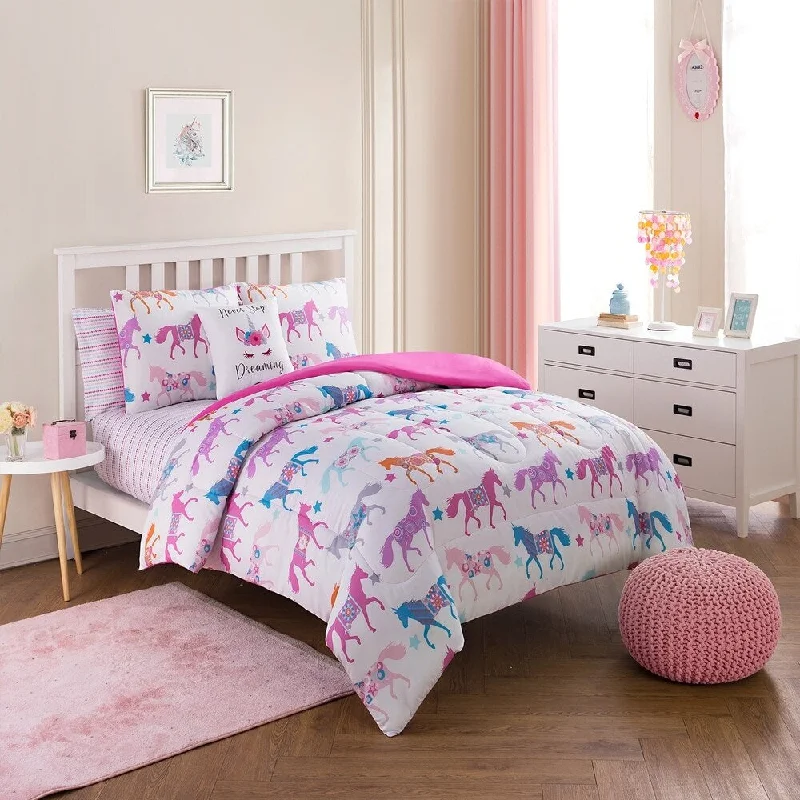 Newport Home Unicorn Dancers Kids Collection/Pink 7PC Comforter Set & 5PC Comforter Set