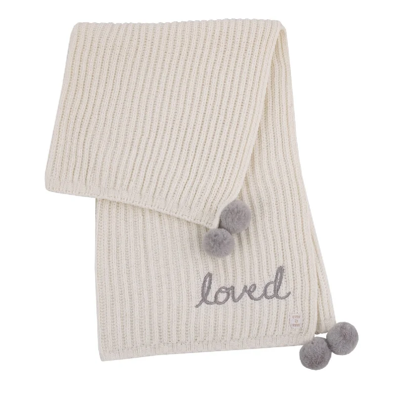 NoJo Loved Ivory Chenille Pom Pom Baby Blanket