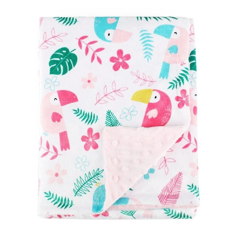 Pink Birds Baby Blanket Super Soft Minky